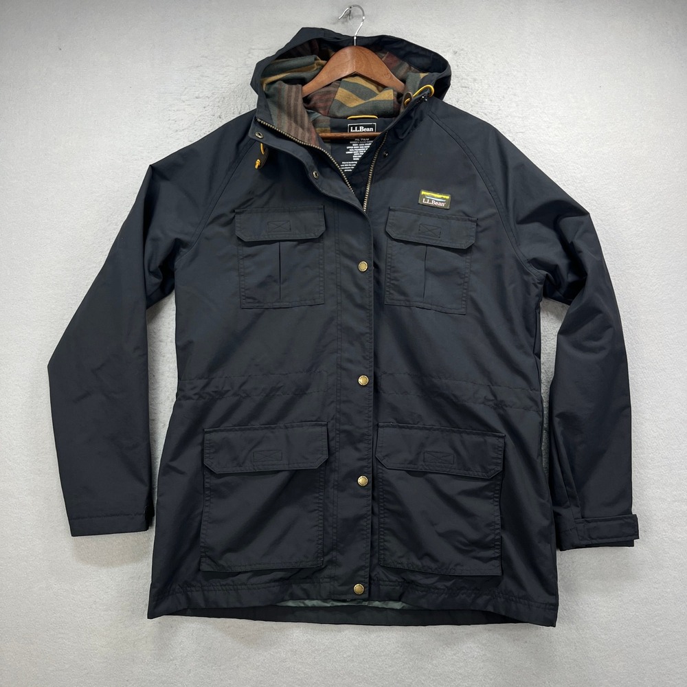 LL Bean Anorak Parka Jacket Womens XL Black Wool Blend Lining Utility Outdoor